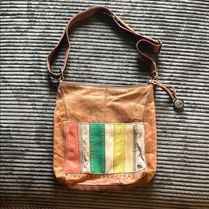 The SAK Orange, yellow  and Green Crossbody Bag with Striped Design